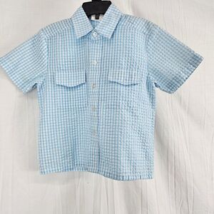 Banana Split Gingham Blue White Vented Button Down Toddler 2T Fish Sword Fish